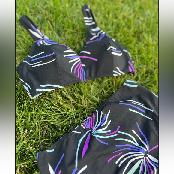 Vintage 60s black Pinup Rockabilly 2 pc bikini swimsuit bathing suit set size S - Picture 4 of 4